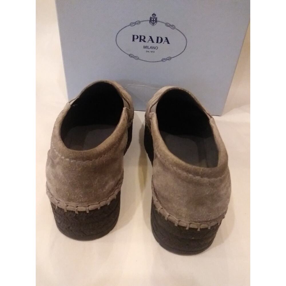 Women's Prada Platform Espadrille Flats Suede Loafers Shoes Size 40 Gray Us 8.5 - Picture 6 of 14